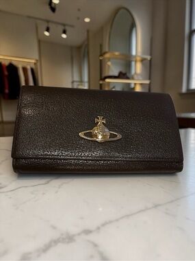 Vivienne Westwood Black Leather Wallet Gold Orb Logo